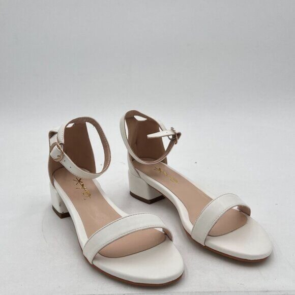 XYD White Heels for Women, Open Toe, Ankle Strap, Buckled Low Chunky Block Pumps - Picture 1 of 7
